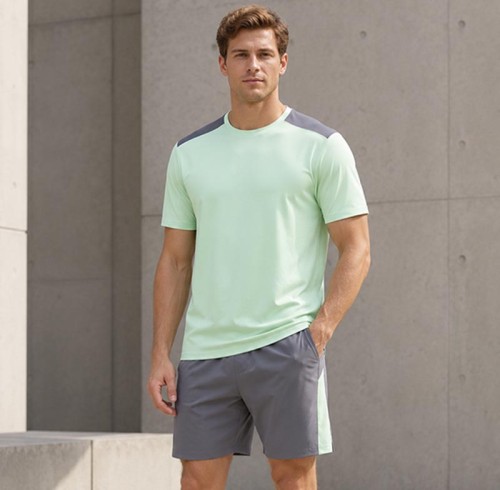 Custom Mint Green Color Block T-shirt and Shorts Tracksuit Set
