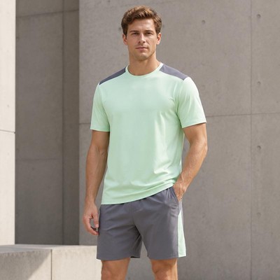 Custom Mint Green Color Block T-shirt and Shorts Tracksuit Set
