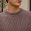 Custom Taupe Brown Ribbed Knit Crewneck Pullover Sweater