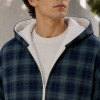 Custom Blue Green Plaid Hooded Zip Up Hoodie with Cream Lining