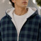 Custom Blue Green Plaid Hooded Zip Up Hoodie with Cream Lining