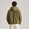Custom Olive Green Windowpane Plaid Hooded Flannel Shirt Jacket