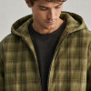 Custom Olive Green Windowpane Plaid Hooded Flannel Shirt Jacket