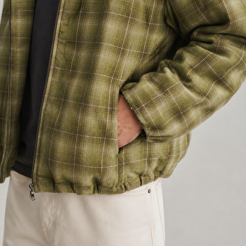 Custom Olive Green Windowpane Plaid Hooded Flannel Shirt Jacket