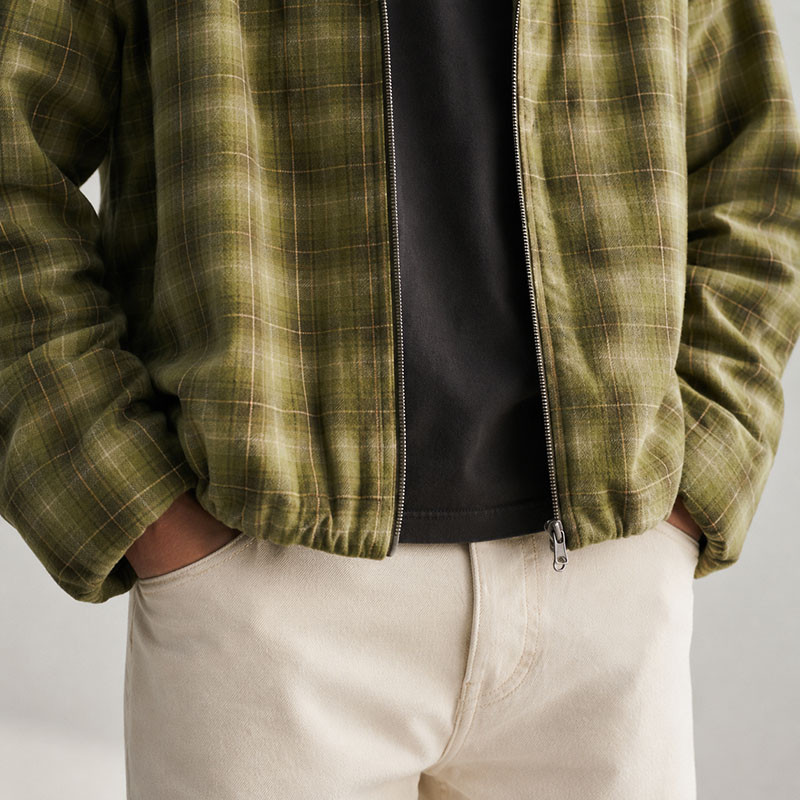 Custom Olive Green Windowpane Plaid Hooded Flannel Shirt Jacket