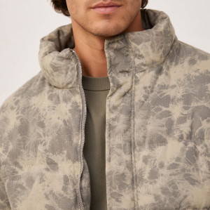 Custom Beige Leopard Print Stand Collar Puffer Jacket