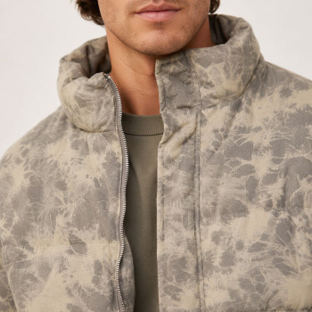 Custom Beige Leopard Print Stand Collar Puffer Jacket