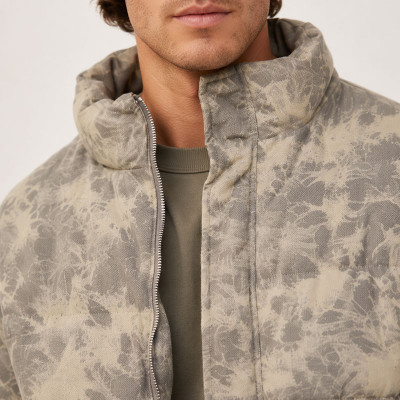 Custom Beige Leopard Print Stand Collar Puffer Jacket