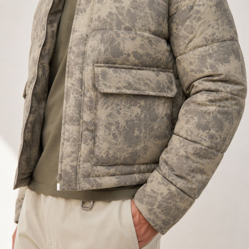 Custom Beige Leopard Print Stand Collar Puffer Jacket