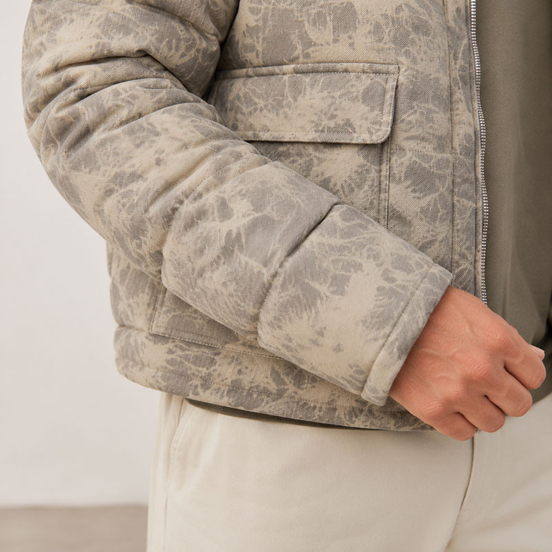Custom Beige Leopard Print Stand Collar Puffer Jacket