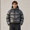 Custom Charcoal Grey Cropped Hooded Puffer Jacket