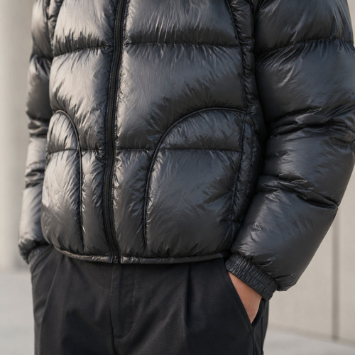Custom Charcoal Grey Cropped Hooded Puffer Jacket