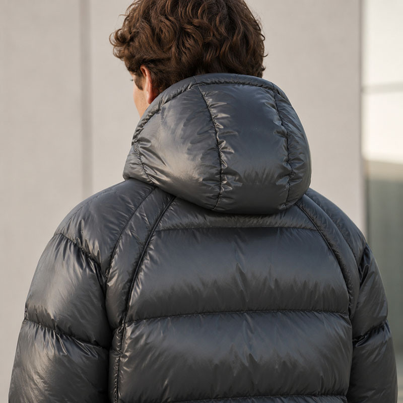 Custom Charcoal Grey Cropped Hooded Puffer Jacket