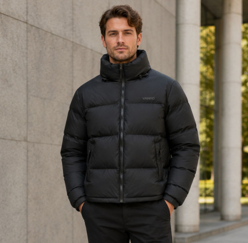 Custom Black Classic Stand Collar Puffer Jacket