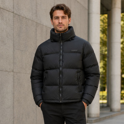 Custom Black Classic Stand Collar Puffer Jacket