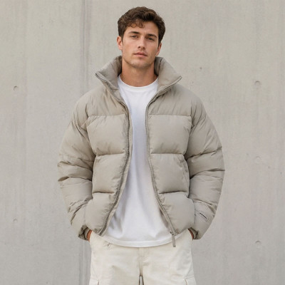 Custom Beige Oversized Stand Collar Puffer Jacket