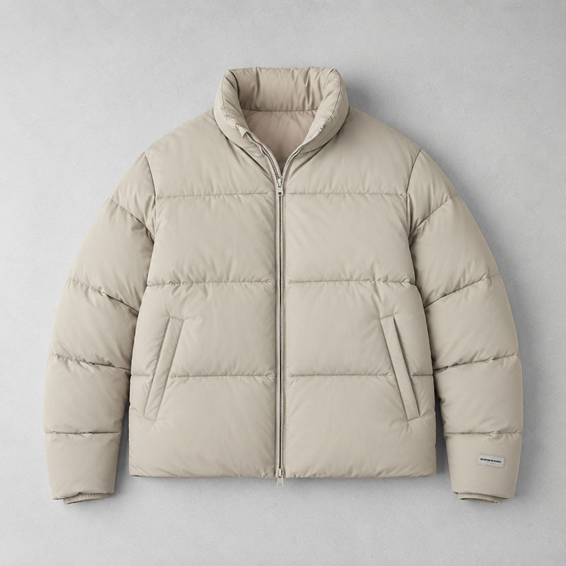 Custom Beige Oversized Stand Collar Puffer Jacket