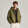 Custom Olive Green Windowpane Plaid Hooded Flannel Shirt Jacket