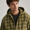 Custom Olive Green Windowpane Plaid Hooded Flannel Shirt Jacket