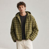 Custom Olive Green Windowpane Plaid Hooded Flannel Shirt Jacket