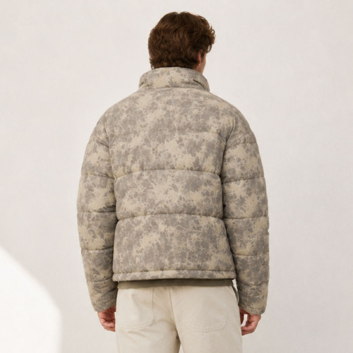Custom Beige Leopard Print Stand Collar Puffer Jacket