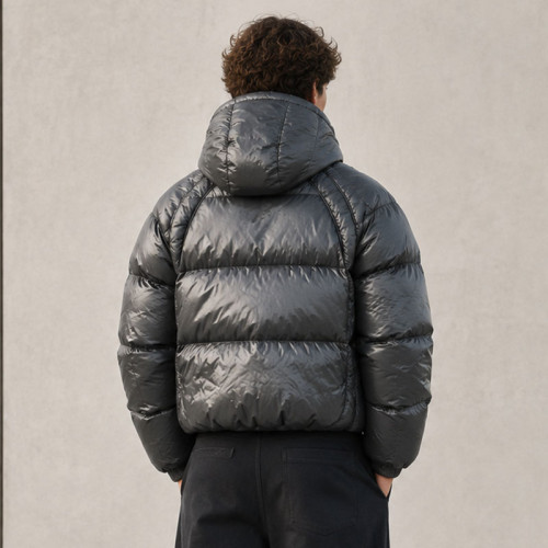 Custom Charcoal Grey Cropped Hooded Puffer Jacket