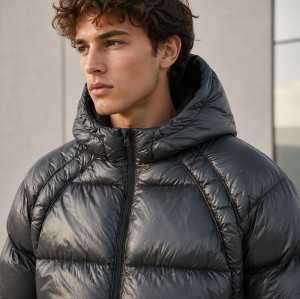 Custom Charcoal Grey Cropped Hooded Puffer Jacket