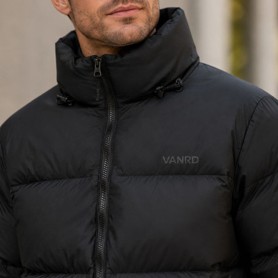 Custom Black Classic Stand Collar Puffer Jacket