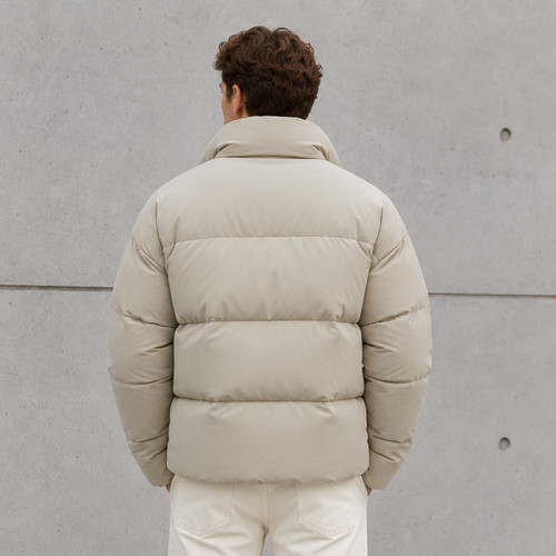 Custom Beige Oversized Stand Collar Puffer Jacket