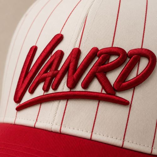 White Red Pinstripe Baseball Cap with Side Patch
