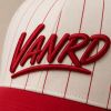 White Red Pinstripe Baseball Cap with Side Patch