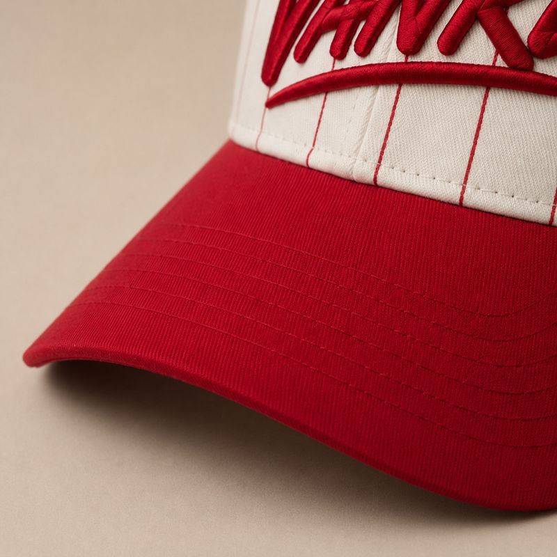 White Red Pinstripe Baseball Cap with Side Patch - VANRD