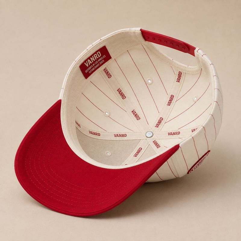 White Red Pinstripe Baseball Cap with Side Patch - VANRD