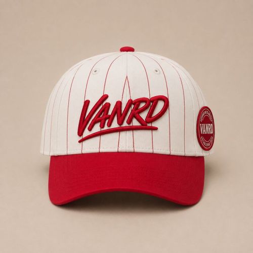 White Red Pinstripe Baseball Cap with Side Patch