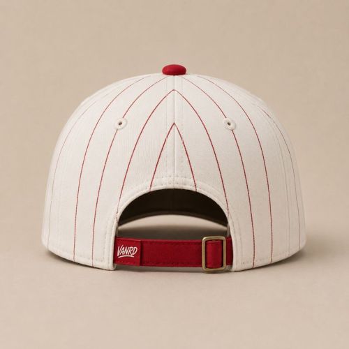 White Red Pinstripe Baseball Cap with Side Patch
