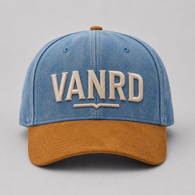 Vintage Washed Denim Dad Hat with Suede Bill