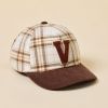 Corduroy Bill Plaid Snapback Cap with Chenille V
