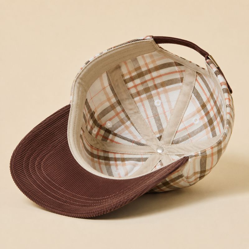Corduroy Bill Plaid Snapback Cap with Chenille V - VANRD