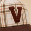 Corduroy Bill Plaid Snapback Cap with Chenille V