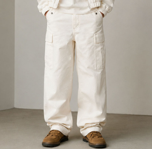 Custom Off-White Cargo Pants with Flap Pocket Details
