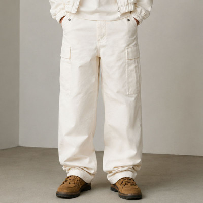 Custom Off-White Cargo Pants with Flap Pocket Details