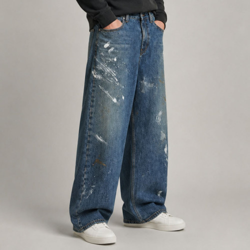 Custom Paint Splash Baggy Denim Jeans