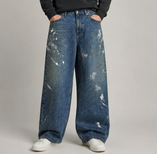 Custom Paint Splash Baggy Denim Jeans