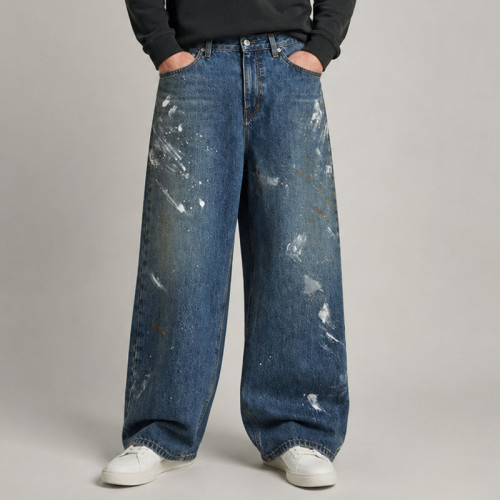 Custom Paint Splash Baggy Denim Jeans