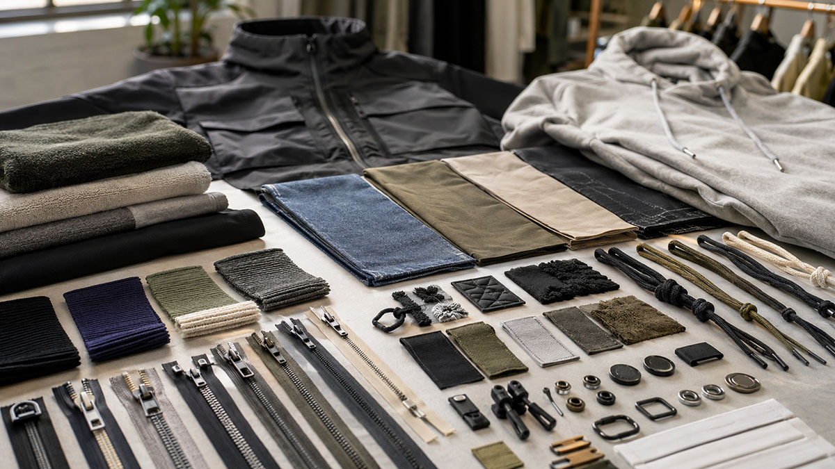 Custom streetwear fabric trims labels and branding development for clothing production