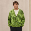 Custom Fuzzy Green V-Neck Knit Cardigan Sweater