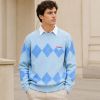 Custom Argyle Diamond Light Blue Crewneck Knit Sweater