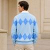 Custom Argyle Diamond Light Blue Crewneck Knit Sweater