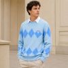 Custom Argyle Diamond Light Blue Crewneck Knit Sweater