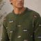 Custom Mini Car Pattern Olive Green Crewneck Knit Sweater